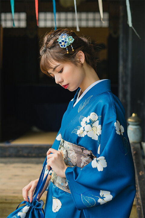 浴衣 お花 ブルー 青 お祭り （大梅の髪飾り❁ブルー 浴衣 着物 夏祭り  