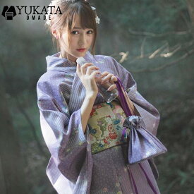 浴衣 レディース 花柄 単品 3点セット パープル ゆかた 帯 リボン 大人浴衣 フリーサイズ シック 古典 レトロ オシャレ 可愛い 上品 モダン プレタ 仕上がり品 簡単 着れる 花火大会 夏祭り 女性ゆかた modern Style【D MADE】