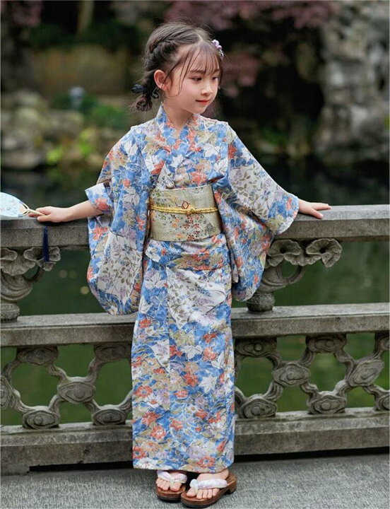 楽天市場】浴衣 子供 花柄 浴衣セット 女の子 キッズ 浴衣 ブルー 白 