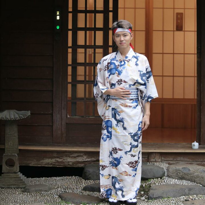 楽天市場】浴衣 メンズ 帯 下駄 龍柄 ドラゴン柄 5点セット 白 赤 