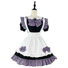 メイド服 チェック柄 レディース ギンガム メイドドレス エプロン ワンピース 黒 赤 白 紫 大きいサイズ リボン メイドカフェ 個性的 cosplay ガーリー 洋装 Lolita 配色 学園祭 ハロウィン衣装 仮装 フリル コスプレ イベント コスチューム 喫茶店 可愛い 出し物【D MADE】