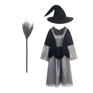 ハロウィン ワンピース ドレス 帽子 ハット 魔女帽 ほうき付き セット 子供 キッズ ベビー コスプレ 衣装 仮装 パーティー 魔女 魔法使い 帽子付き 女の子