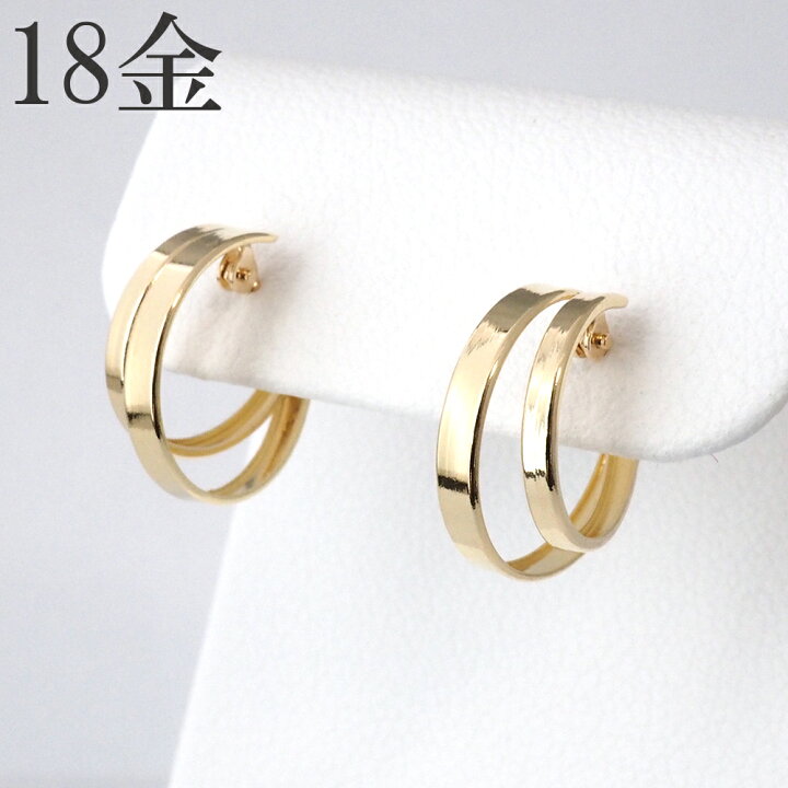 楽天市場】フープピアス 18k 18金 k18 2連 フープ ピアス 地金 