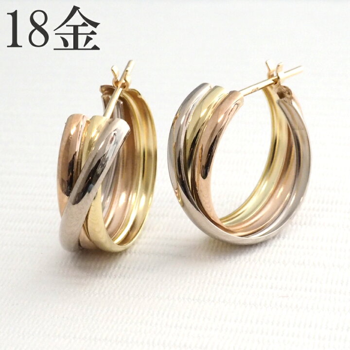 楽天市場】ピアス 18k フープ スリーカラー k18 18金 フープピアス K18 
