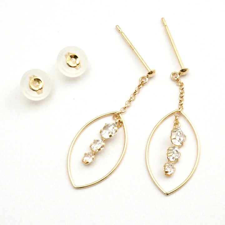 楽天市場】ピアス 18k 揺れる 18金 k18 リーフ スリーストーン 