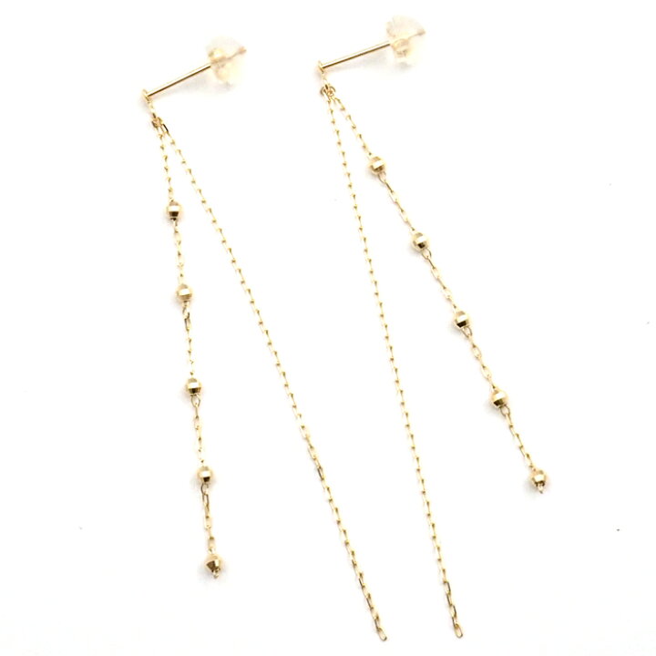 楽天市場】ピアス 18k 揺れる 18金 ロング チェーン 2連 ミラーボール  
