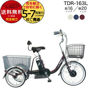 メーカー直送送料無料※一部地域 大人用 三輪車 電動アシスト 電動自転車 TDR-163L ペルテック 前20インチ 後16インチ 8Ah 12Ah 電動アシスト自転車 日本電産 シニア 高齢者 足 お出かけ 買い物 背