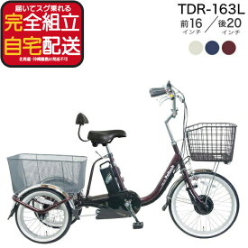 【最大9倍エントリ要】メーカー直送送料無料※一部地域 大人用 三輪車 電動アシスト 電動自転車 TDR-163L ペルテック 前20インチ 後16インチ 8Ah 12Ah 電動アシスト自転車 日本電産 シニア 高齢者 足 お出かけ 買い物 背もたれ 電動 自転車 peltech 防犯登録無料