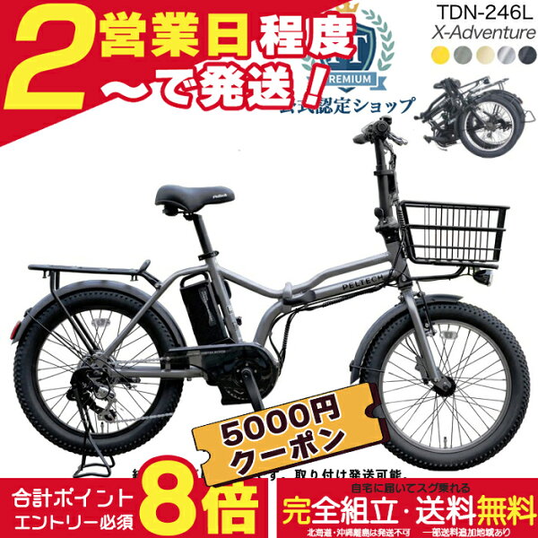【合計7000円クーポン＆最大8倍】【メーカー直送送料無料※一部地域 電動アシスト折りたたみ自転車 TDN-246L ペルテック 20インチ 8.5Ah 電動アシスト自転車 電動自転車 PELTECH フォールディングバイク 液晶パネル エックス-アドベンチャー X-Adventure 防犯登録無料