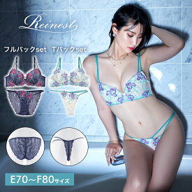 ブラジャー ショーツ エスニック リリー エンブロイダリー ブラジャー & 選べる バック透け フルバック or Tバック ショーツ [Reinest] 大きいサイズ 下着 レディース tバック ティーバック ランジェリー セクシー 【11/23再販】