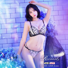 [A〜Gサイズ / 選べるショーツタイプ] ストリングアイビーエンブロイダリーブラジャー&バック透け フルバック or Tバック ショーツ [永尾まりや着用] [Reinest]