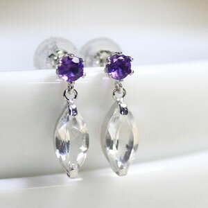 K18 K18YG K18PG K14WG アメジスト×ホワイトトパーズ ラウンド・マーキス ピアス