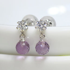 K18 K18YG K18PG K14WG シグニティーキュービック3ミリ×アメジスト4ミリ丸玉(ミラーボールカット) ピアス