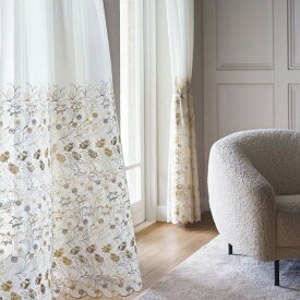 ウィリアムモリスデザインスタジオ バウアー MM3154▼スタンダード縫製 裾刺繍 フラット ヒダなし 片開き オーダー シアー レースカーテン▼ヨコ使い 川島織物セルコン【カーテン幅2010〜3000×カン下寸法410〜1000mm】