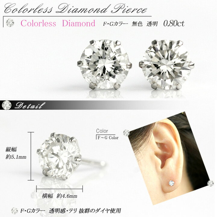 楽天市場】PT ダイヤモンド ピアス 0.8ct (トータル2石) 両耳用 無色  