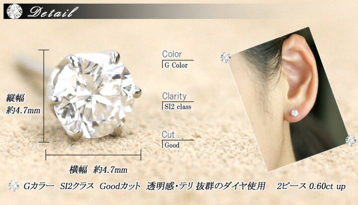 楽天市場】別格 ダイヤ PT ダイヤモンド ピアス 0.6ct (トータル2石 