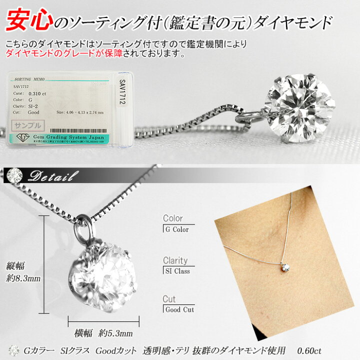 楽天市場】別格 ダイヤ PT ダイヤモンド ペンダント ネックレス D ～ G 