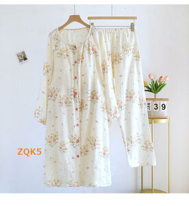 授乳パジャマ 春ローズマダム マタニティー入院 ロング丈 2WAYパジャマ ワンピース ダブルガーゼ二重 前開き 授乳口 妊婦服 ルームウエア上下セット産前 産後 退院寝間着部屋着セットアップ