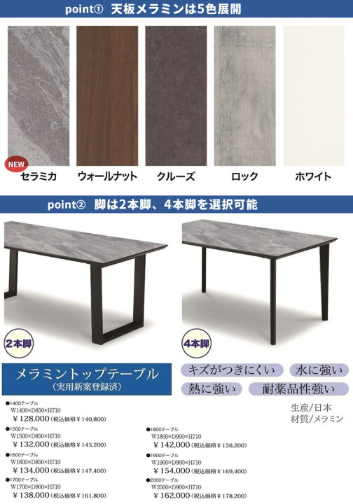 楽天市場】【送料無料】MT ダイニングテーブル 幅160cm メラミン 耐熱 