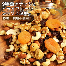 【期間限定ポイント5倍】9種類のナッツ＆ドライフルーツ ミックス 500g 砂糖不使用 無塩 送料無料 ポスト投函 お中元 御中元 ギフト プレゼント 手土産 プチギフト トレイルミックス 非常食 保存食 キャンプ飯 行動食