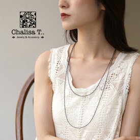 CHALISA T..（チャリッサ・ティー） ブラックオニキスビーズ シルバーボールチェーンロングネックレス カレンシルバー / レディース アクセサリー パワーストーン ブレスレット アンクレット 60cm 80cm