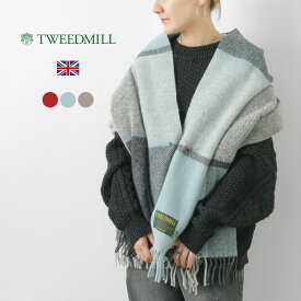 TWEED MILL（ツイードミル） 74×180 ブロックチェック ブランケット ウールニーラグ / レディース ストール 大判 マフラー BLOCK CHECK KNEERUG WITH KILT PIN