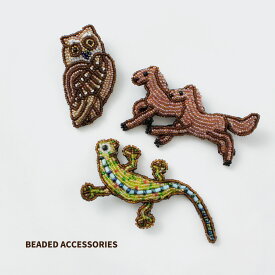 【スーパーSALE限定クーポン対象】BEADED ACCESSORIES（ビーズアクセサリー） ビーズ ピンバッジ L / ブローチ ハンドメイド 動物 トカゲ 馬 フクロウ LARGE PIN