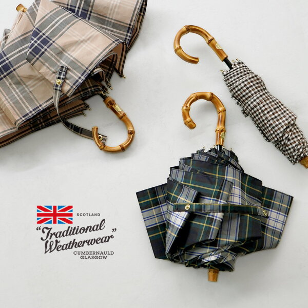 【10％OFFクーポン対象】TRADITIONAL WEATHERWEAR（トラディショナル ウェザーウェア） フォールディング バンブー ミニ チェック 折り畳み傘 / 日傘 晴雨兼用 軽量 55cm レディース FOLDING BAMBOO MINI / uvi