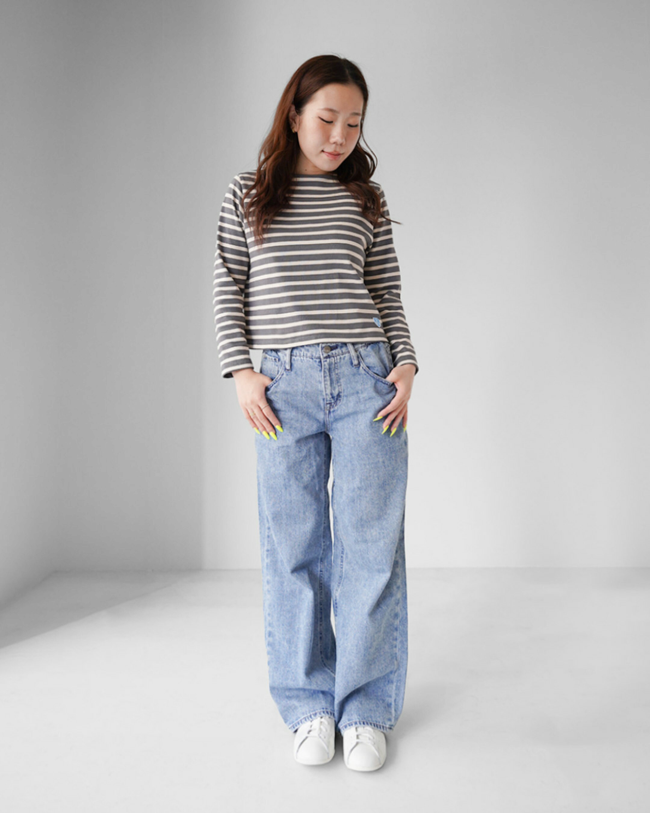 ORCIVAL（オーシバル） ＃B611 クルーネック クロップド ロングスリーブ プルオーバー ボーダー フランス製