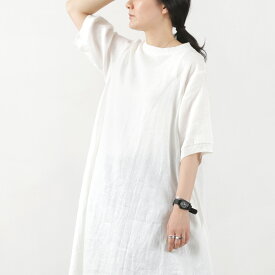 MAO MADE（マオメイド） リネン 布帛 リブ付 ロングワンピース / 半袖 ロング ヘムライン 麻 Rinen Fabric Rib long onepiece