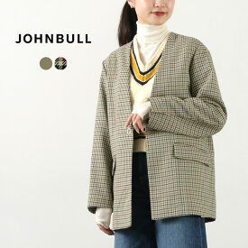 【50％OFF】JOHNBULL（ジョンブル） ノーカラージャケット / レディース ライトアウター カジュアル 無地 チェック柄 No Collar Jacket【セール】