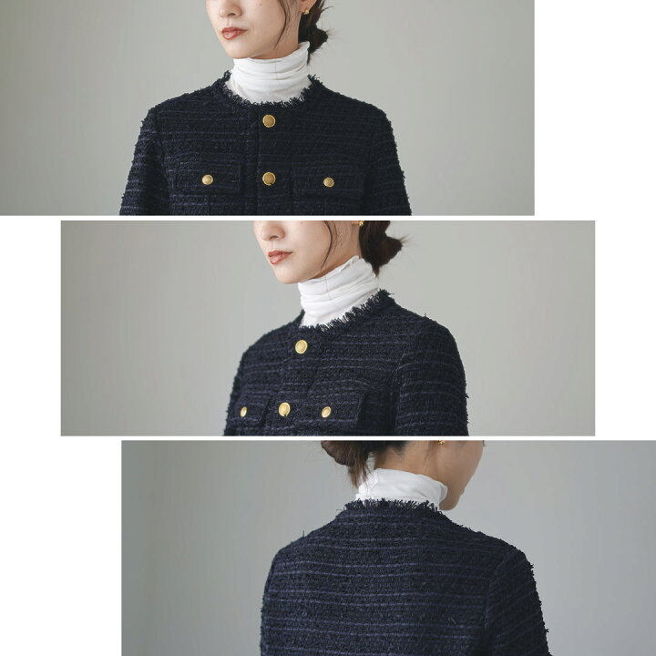 楽天市場】【30％OFF】COOHEM（コーヘン） ノーカラー ニットツイード  