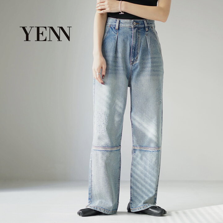楽天市場】YENN（イェン） ハイライズ タック ワイド デニムパンツ 