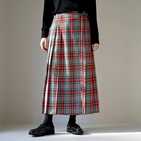 MIDIUMI（ミディウミ） ラップ プリーツ スカート / タータンチェック ディース ボトムス ロング ウエストゴム 日本製