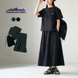 【30％OFF】THOUSAND MILE（サウザンドマイル） ショートスリーブ Tシャツ＆スカートセット / レディース セットアップ Tシャツ 半袖 総ゴム ウエストゴム アウトドア レジャー SHORT SLEEVE T-SHIRT & SKIRT SET / rdw【セール】