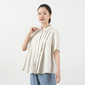 MIDIUMI（ミディウミ） タックショートシャツ / レディース 半袖 ブラウス 麻 リネン 綿 コットン 無地 日本製