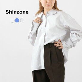 SHINZONE（シンゾーン） フリルカラー ブラウス / レディース 長袖 無地 ストライプ 柄 襟付き 綿100％ コットン 日本製 23AMSBL05 FRILL COLLAR BLOUSE / sh30