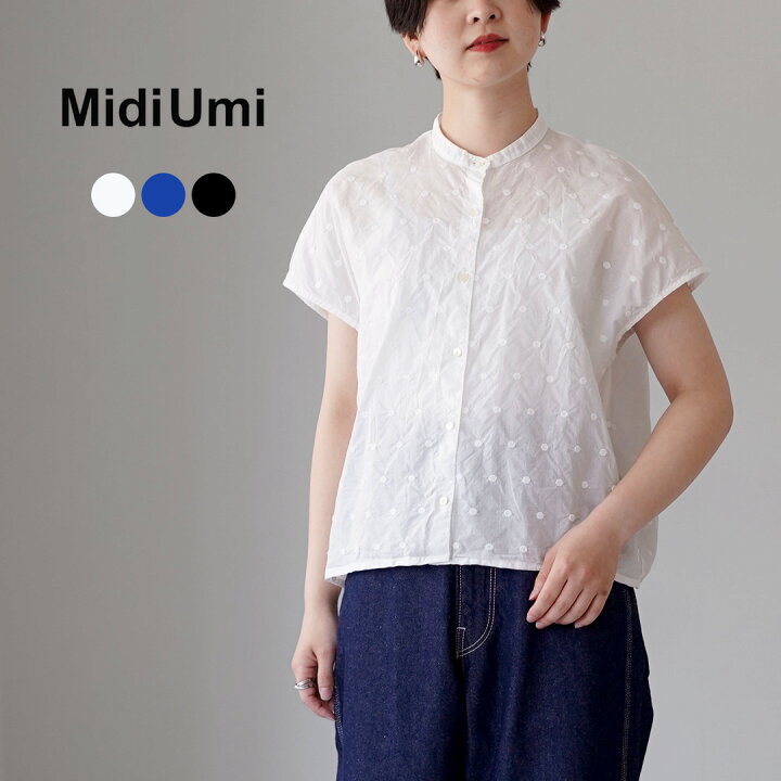MidiUmi ドット刺繍ブラウス ホワイト MidiUmiミディウミ ドット刺繍 
