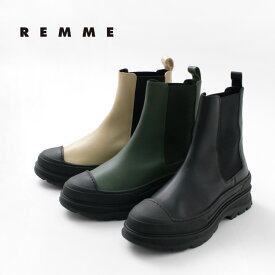 REMME（レメ） サイドゴアブーツ シューズ 靴 レディース ショート 厚底 フラット ローヒール ハイカット レザー 牛革 シンプル カジュアル ベーシック スペイン