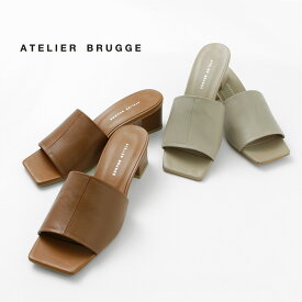 ATELIER BRUGGE（アトリエブルージュ） センターシーム スクエアトゥ ミュール / サンダル 靴 レディース レザー チャンキーローヒール 日本製 Center seam square toe mules