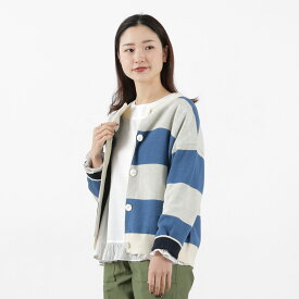 【30％OFF】MAO MADE（マオメイド） ビッグボーダー ダブルフェイス カーディガン / レディース クルーネック リネン混 Big Border Wface Cardigan【セール】