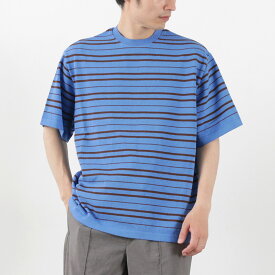 【20％OFF】YONETOMI NEW BASIC（ヨネトミニューベーシック） ライト ウェーブコットン ニット プルオーバーTシャツ レディース 半袖 ボーダー クルーネック 日本製 LIGHT WAVE COTTON KNIT P/O【セール】