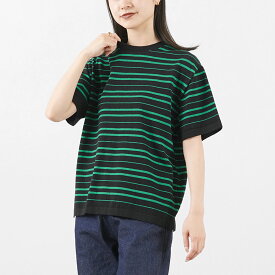【30％OFF】YONETOMI NEW BASIC（ヨネトミニューベーシック） ライト ウェーブコットン ニット プルオーバーTシャツ レディース 半袖 ボーダー クルーネック 日本製 LIGHT WAVE COTTON KNIT P/O【セール】