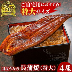 国産うなぎ長蒲焼 特大サイズ4尾セット 鰻 うなぎ 蒲焼き 蒲焼 国産 お取り寄せ グルメ 食べ物 自宅用 冷凍食品 免疫力アップ 送料無料
