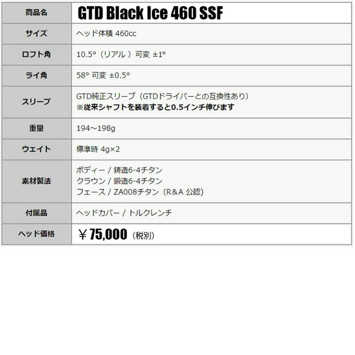 楽天市場】GTD（ジョージ武井デザイン）Black Ice 460 SSF ドライバー 