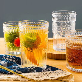 タンブラー グラス 2個セット 花柄 コップ ティーカップ 280ml 350ml 割れないグラス 家庭用 事務室 食器 おしゃれ 透明