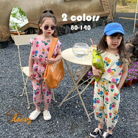 子供服 2点セットアップ キッズ 女の子 夏 韓国こども服 kids 花柄 半袖 Tシャツ+九分丈パンツ カジュアル ベビー ジュニア 可愛い シンプル おしゃれ 涼しい 普段着/通学着/卒園式/入学式 80 90 100 110 120 130 140 選べる2色