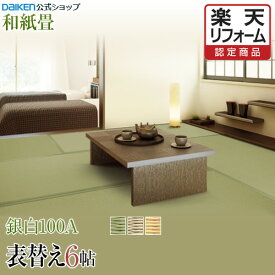 【楽天リフォーム認定商品】【畳】【表替え】【畳張替え】 【和紙畳】6帖 銀白100Aシリーズ◆縁付き 色褪せにくく丈夫で長持ち！畳ならダイケンの「健やかおもて」【RCP】