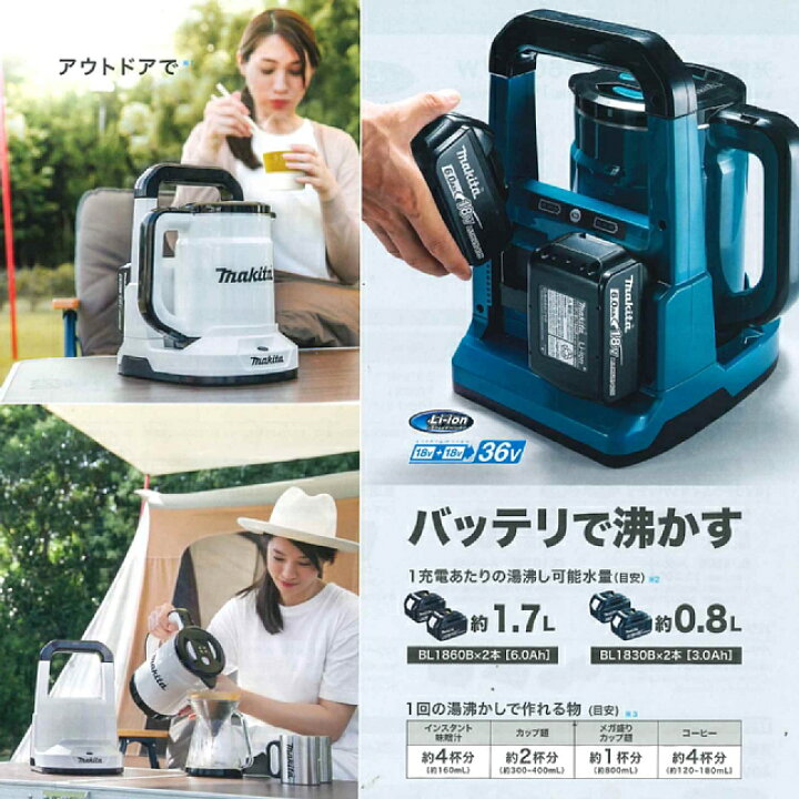 楽天市場】マキタ 充電式ケトル 白(ピュアホワイト) KT360DZW 本体のみ 