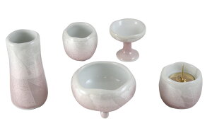 【ポイント最大47倍☆お買い物マラソン】モダン仏具 仏具セット 九谷焼銀彩ピンク 5点セット(小) ほのか特撰 送料無料 0902a002a